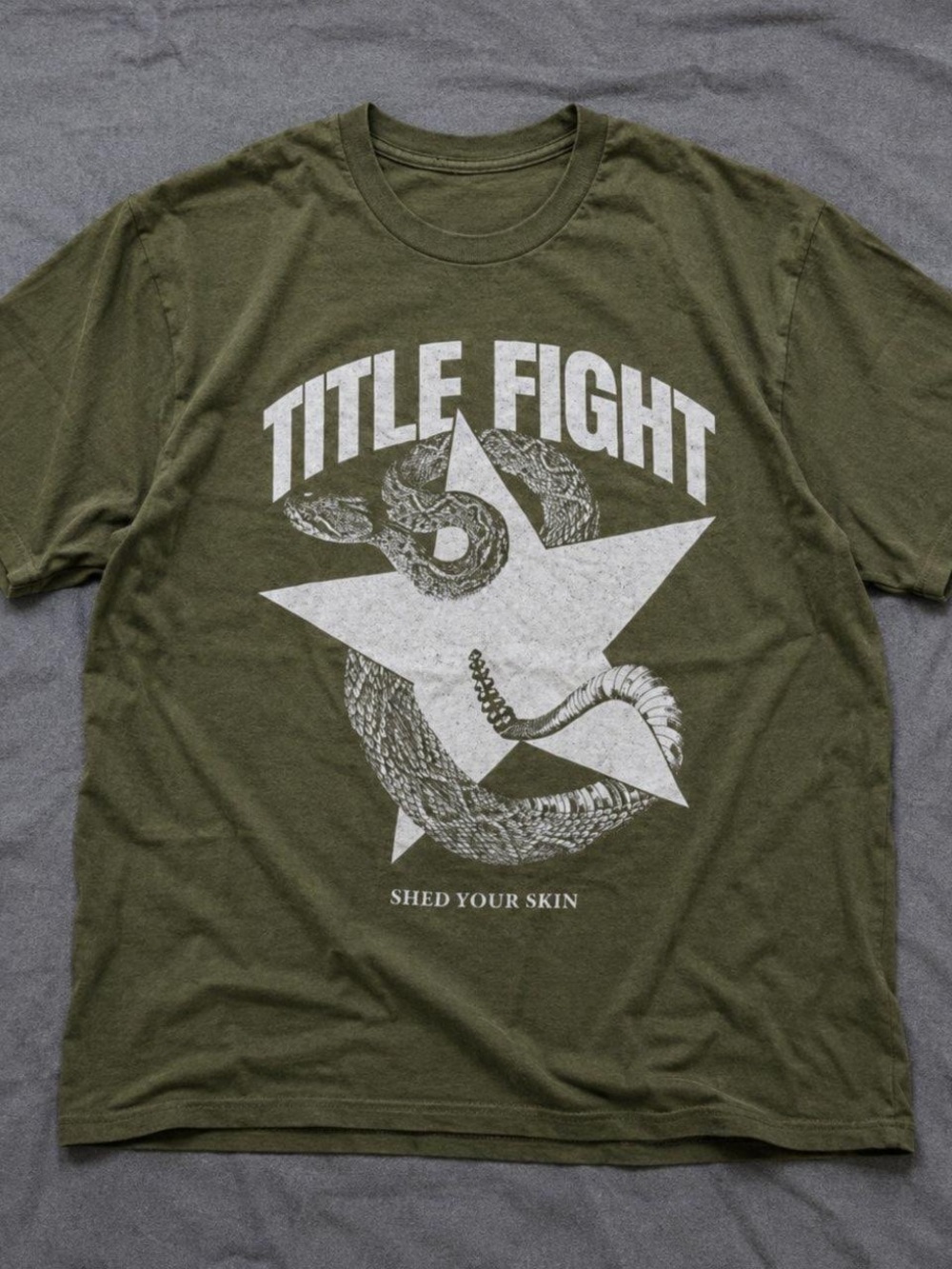 Gildan Olive Green 'Title Fight' Snake & Star Graphic Tee